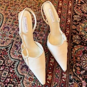 Tony Bianco Cream Pointed Toe Slingback Pumps with Ruched Strap